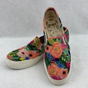 Keds/Rifle Paper Co. Colorful Floral Slip-On Sneakers sz 7.5 Platform
